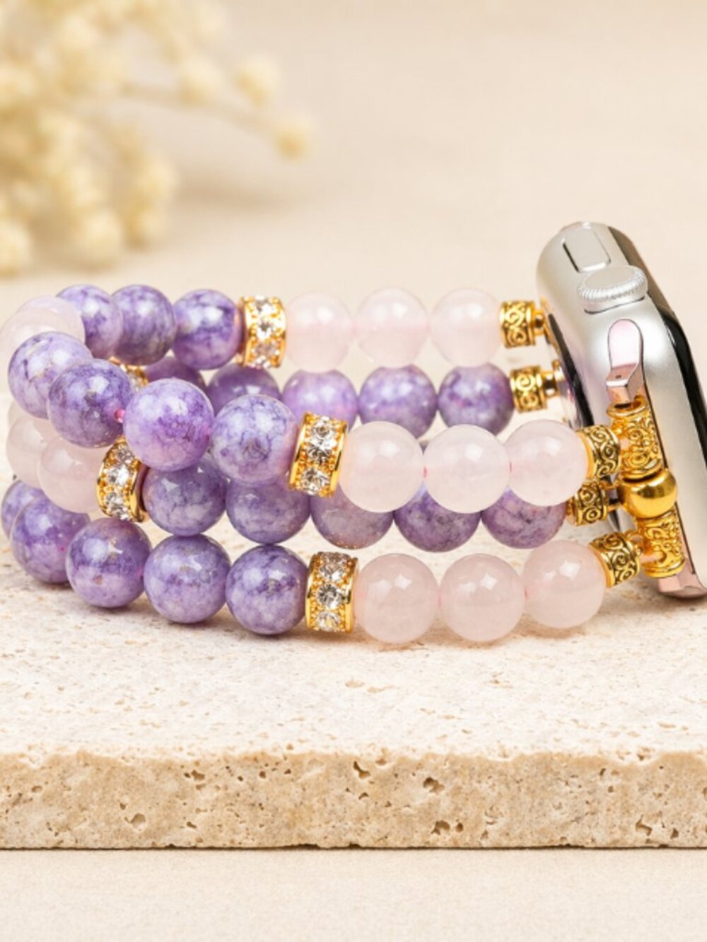 Apple Watch Band 38/40mm Angelite Rose Quartz Crystal Beaded Handmade Bracelet